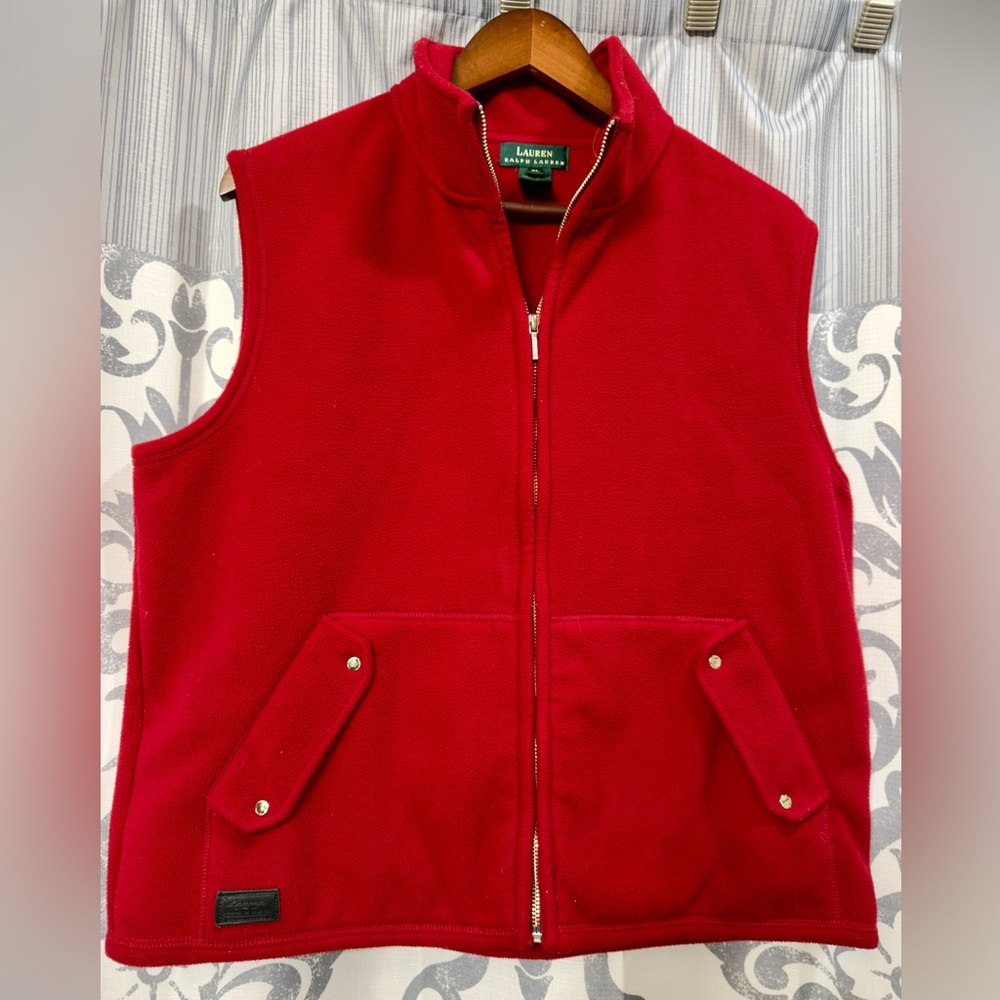 Vtg Lauren Ralph Lauren 90s Y2K Women's 100% Polyester Fleece Red Vest Sz XL EUC